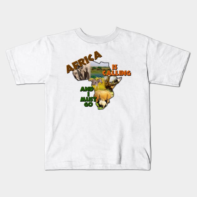 Africa Is Calling Wildlife Continent Collage Kids T-Shirt by PathblazerStudios